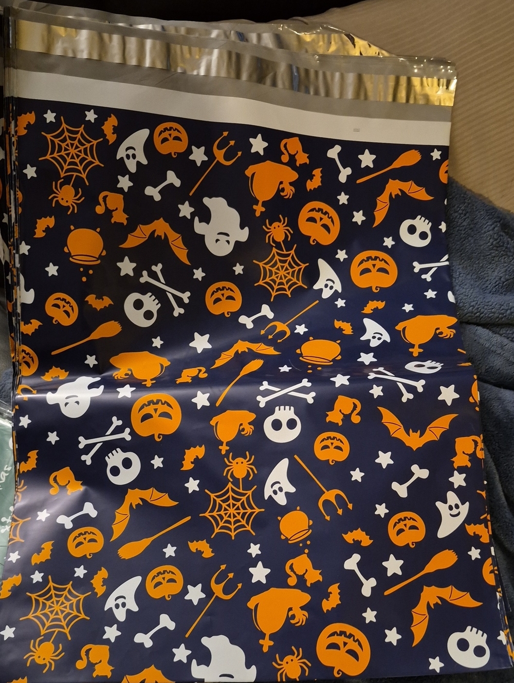 NWoT 💀🕷  POLY MAILERS 🕷💀 LARGE 14.5" x 19" (10) 👻 Blk/Wh/Orange HALLOWEEN